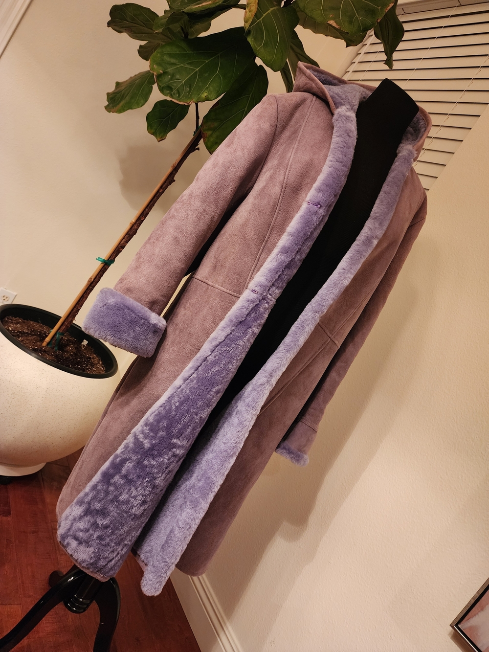 Lavender Long Teddy Shearling Coat - Luxurious Plush Outerwear